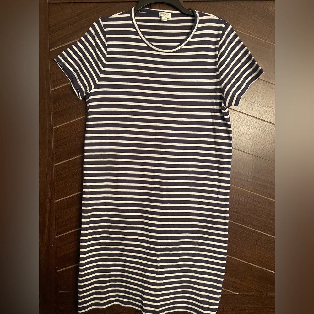 J Crew navy and white stripe t shirt dress size large